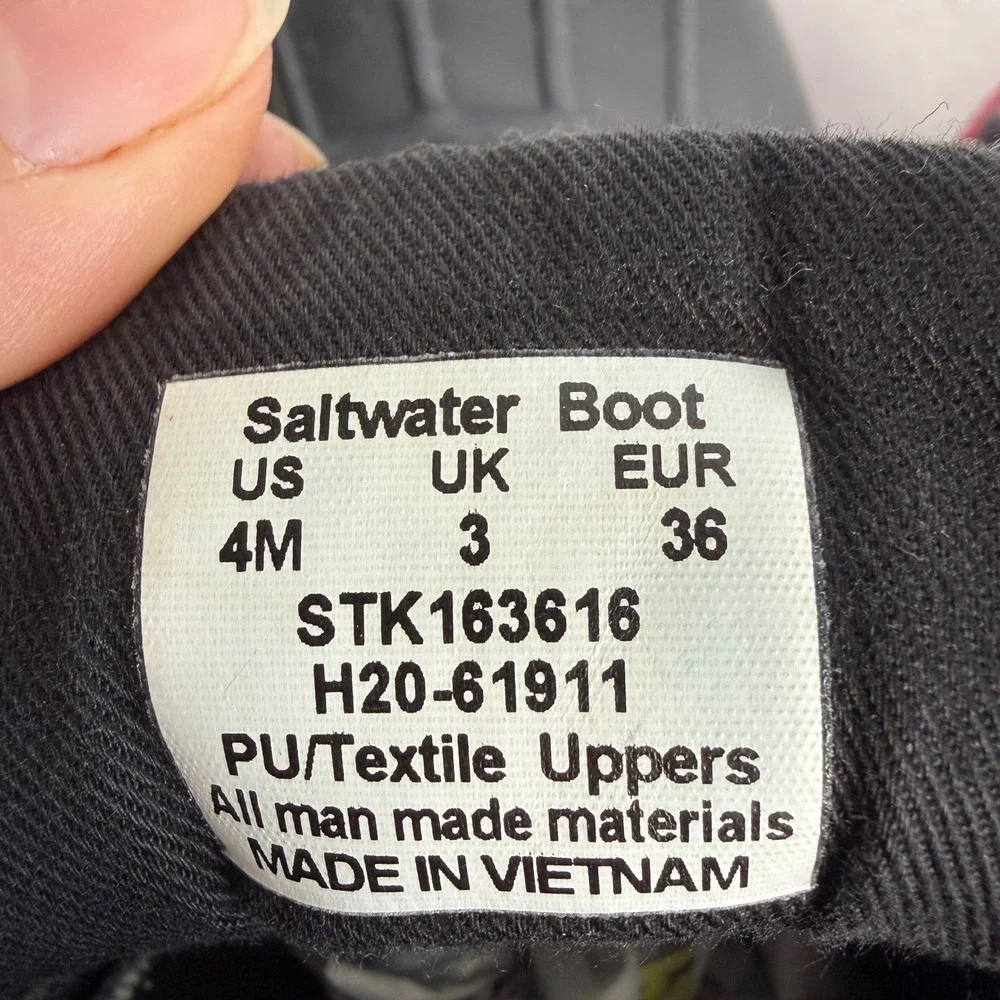 Sperry Saltwater Plaid Duck Boots Black Pink‎ Waterproof Zip Side Kids Size 4
